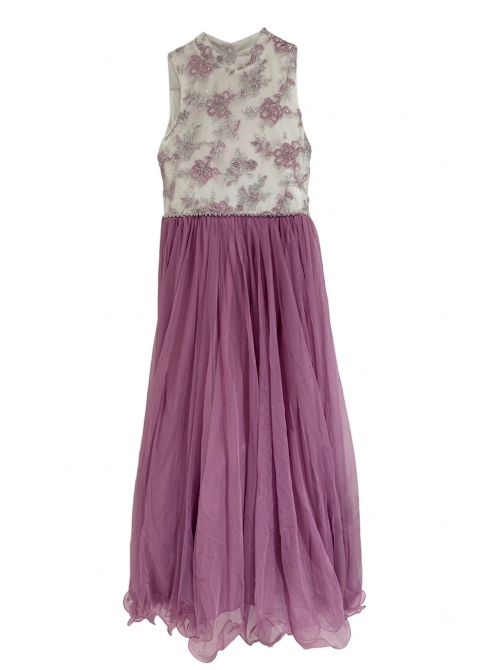 Speechless Big Girls Mock-Neck Tulle Maxi Dress in lilac size 14